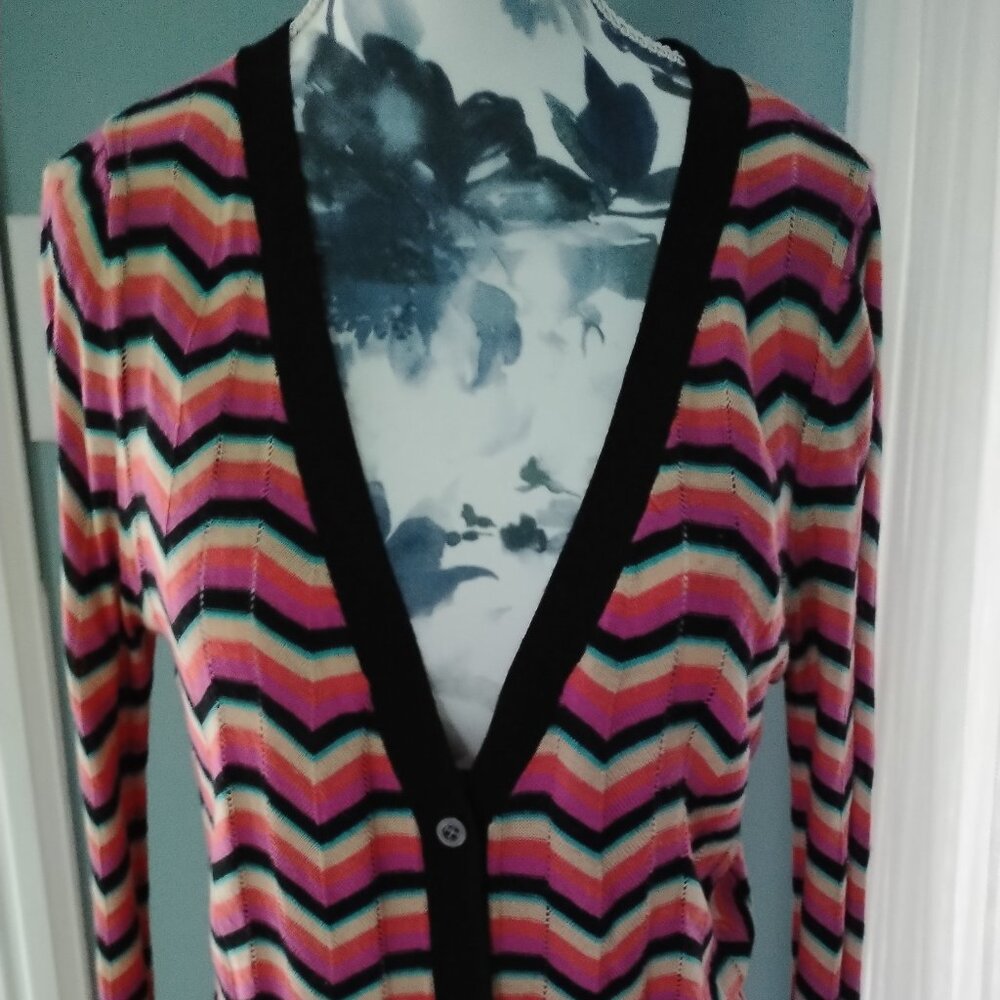 SI-IAE Silk-Cashmere Blend Multi-Colour Chevron Stripe Cardigan, XS - Picture 3 of 12